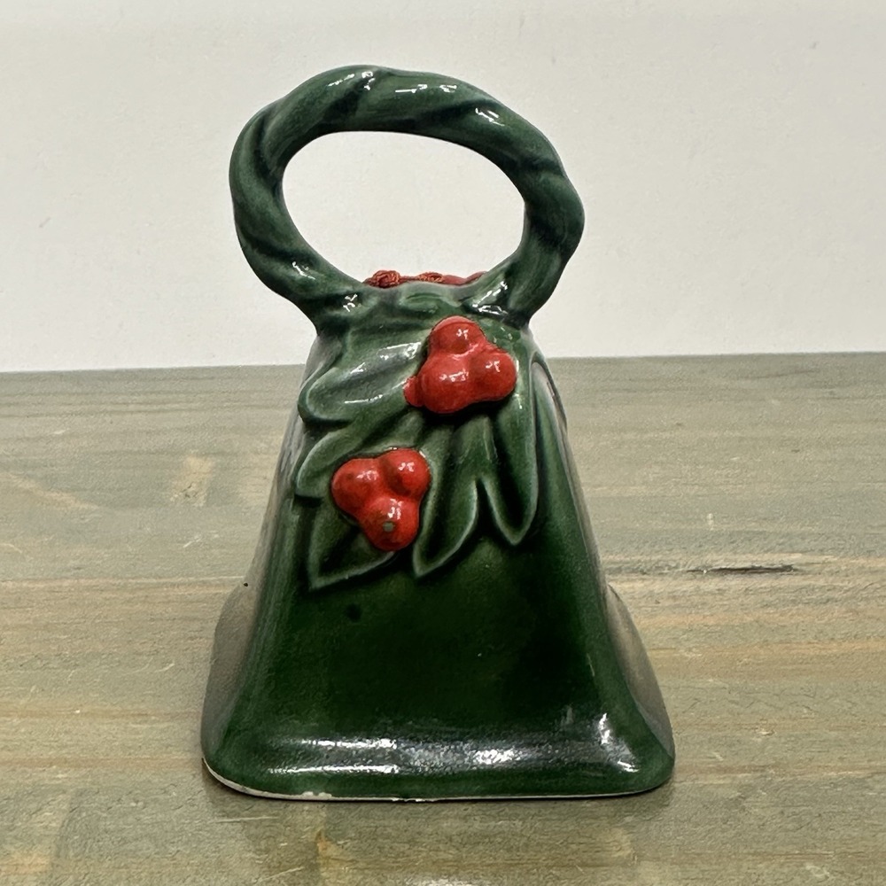 Green Lefton Holly & Berries Vintage Japan MCM Christmas Ornament Bell Sticker